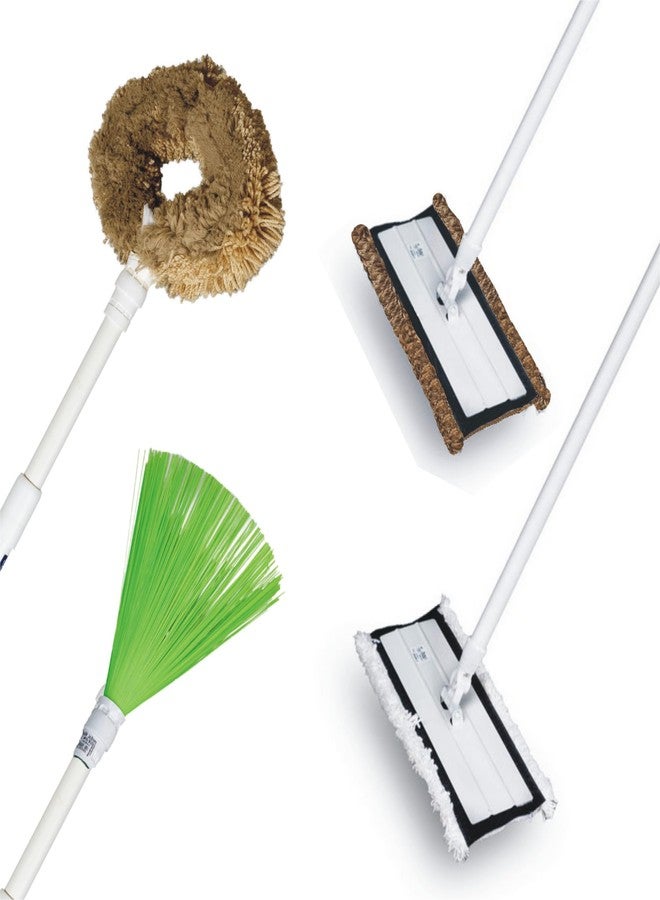Vimal All-Clean (4 in 1) Multi-Purpose Extendable Handle with 4 Interchangeable Cleaning Heads | 2 Mop Pads for Wet & Dry Floor Cleaning + 2 Broom Heads for Jaala (Spider Web)/Ceiling Fan Cleaning - Image 1